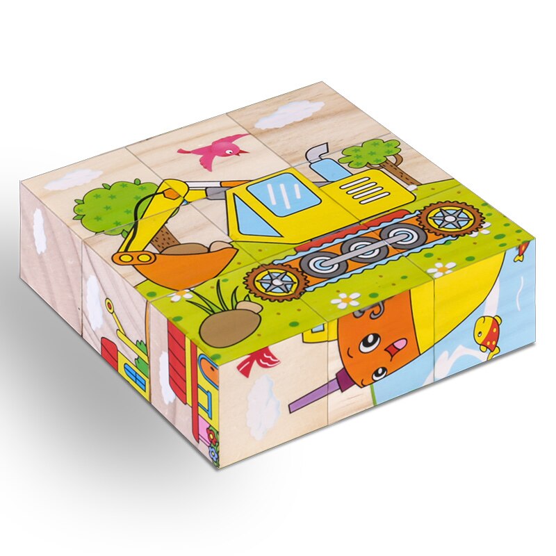 High Grade Six-face Picture Wooden Jigsaw 3D Puzzle Toys Children's Early Educational Toy Cube Jigsaw Puzzle Baby Kids: Traffic conveyance