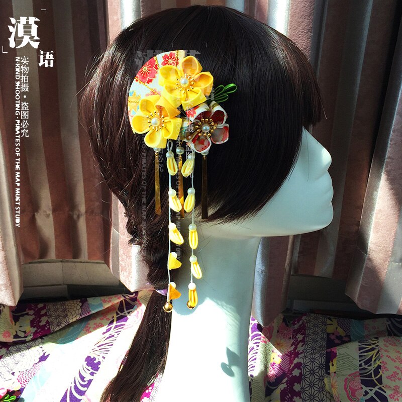 Estilo japonés hecho a mano flor de cerezo Clip para el pelo horquilla de adorno tocado clásico fotografía accesorios para el cabello nupcial