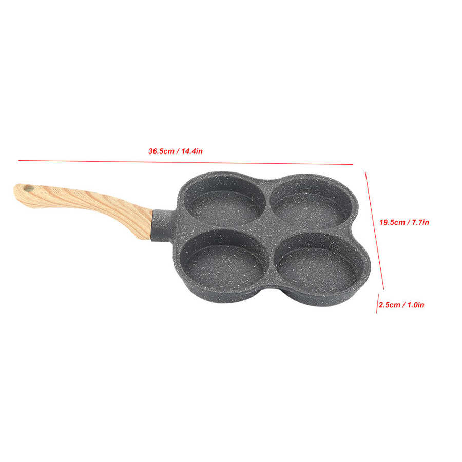 Omelet Pan 4 Hole Omelet Pan Non Stick Frying Pans Breakfast Pancake Maker for Induction Cooker Gas Stove Wooden handle