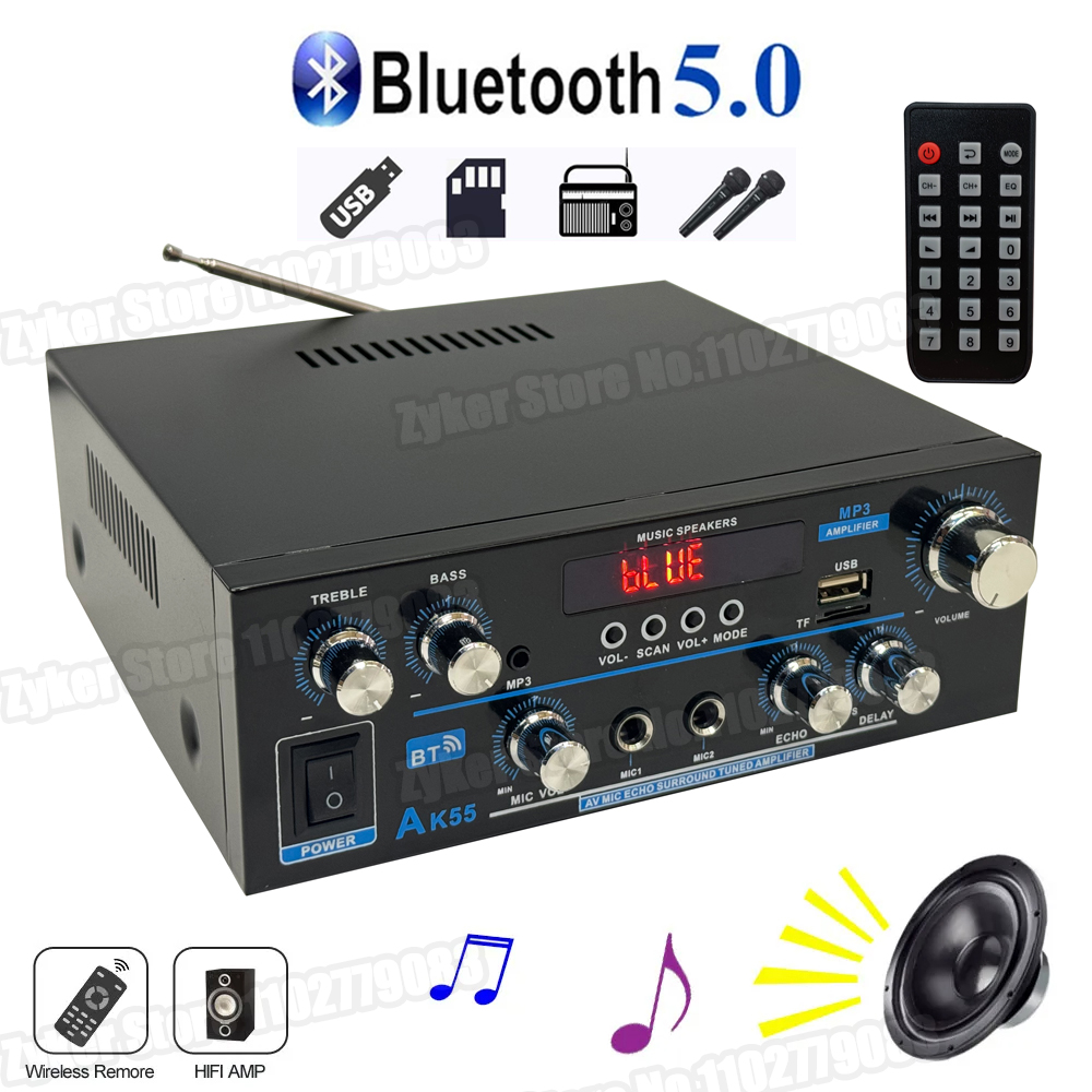 AK55 Wzmacniacz cyfrowy HiFi Max Power 90Wx2 Channel 2.0 Bluetooth Surround Sound AMP Głośnik do domowego samochodu BT 5.0 Wzmacniacz audio