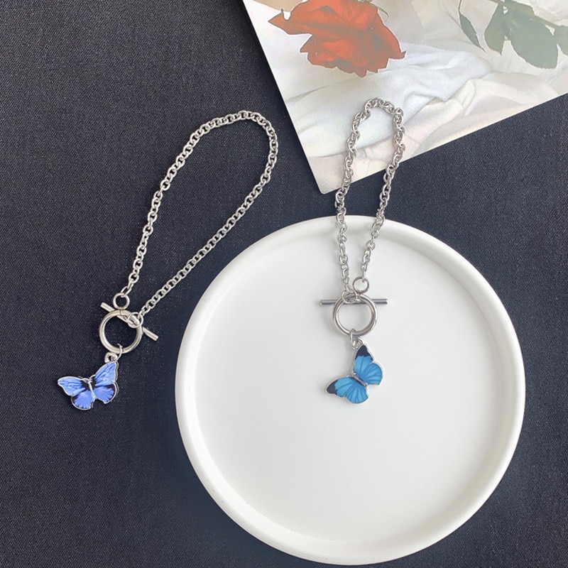 Bracelet pour fille, joli bracelet papillon bleu, style coréen, bijou pour femme