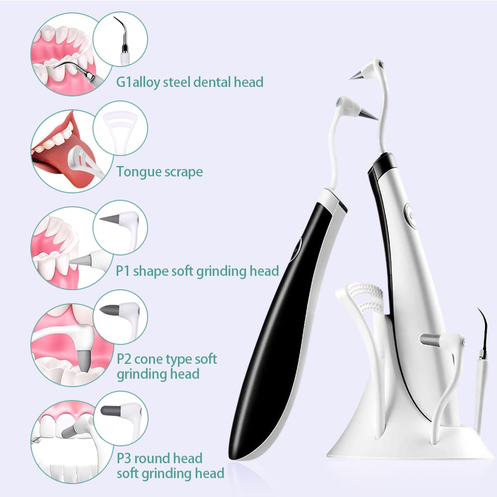 juego de pulidor blanqueador de dientes eléctrico 5 en 1, con luz LED, eliminador de cálculo, vibración de alta frecuencia, limpieza de sarro, dentista