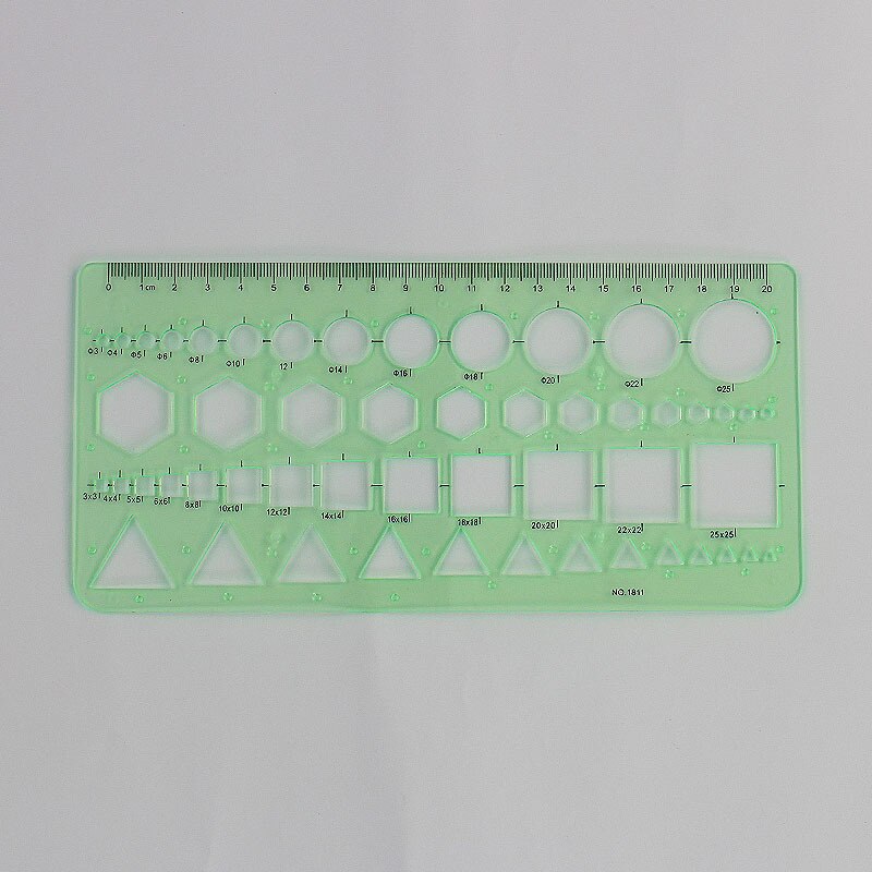 1 pcs Geometry Template Ruler Stencil Drawing Measuring Tool Green Plastic Student Lab Stationery Ruler School Supplies: 1811