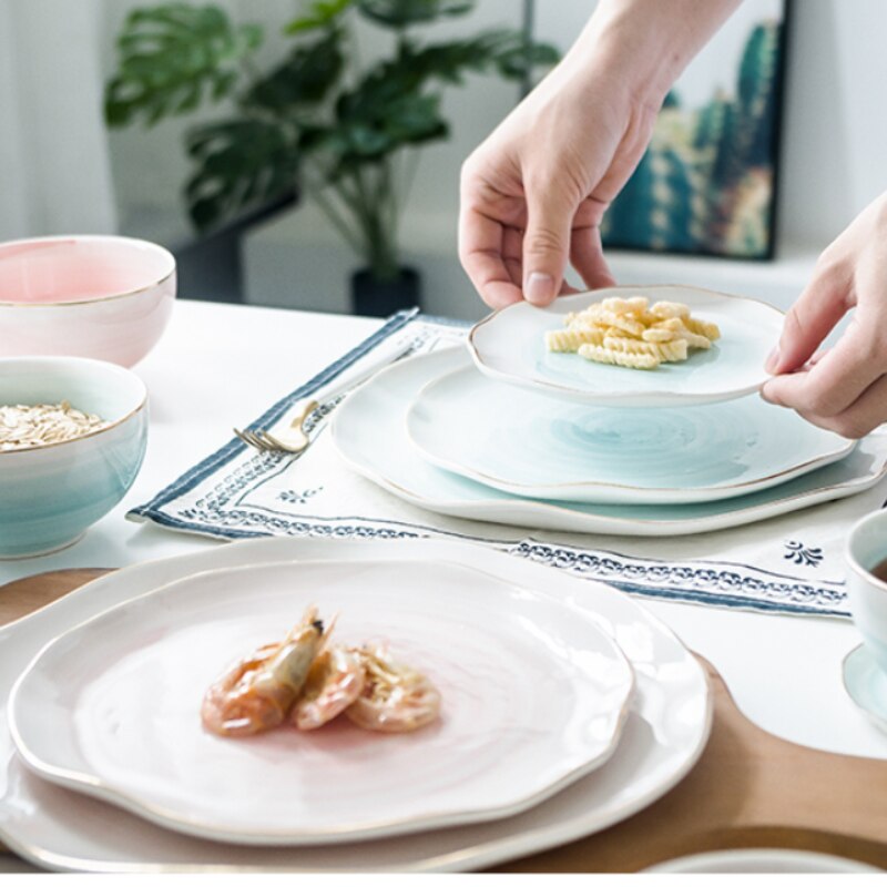 European Style Gold Rim Spot Ceramic Plate Rice Dish Fish Dish Steak Dish Western Dish Dessert Plate Tableware Set Decoration