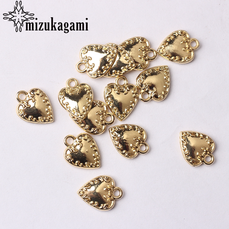 Zink-legierung Reize Goldene Mini Nette Herz Reize 9*12mm 20 teile/los Für DIY Halskette Armbinde Schmuck machen Zubehör