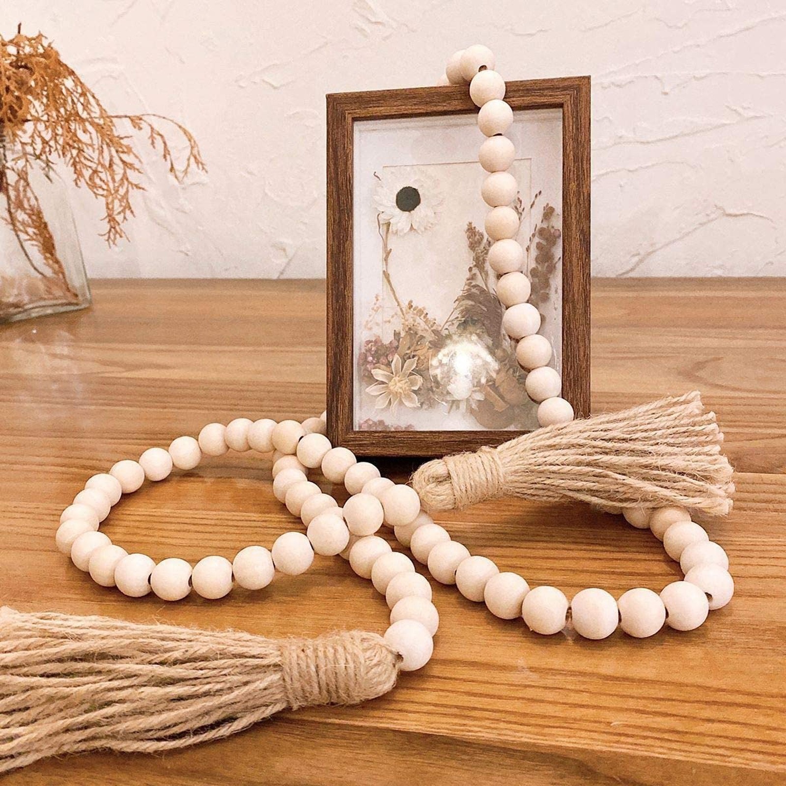Bohemian Style Tassel Natural Wood Bead Garland Large Wall Hanging Decoration farmhouse garden decoration outdoor home decor
