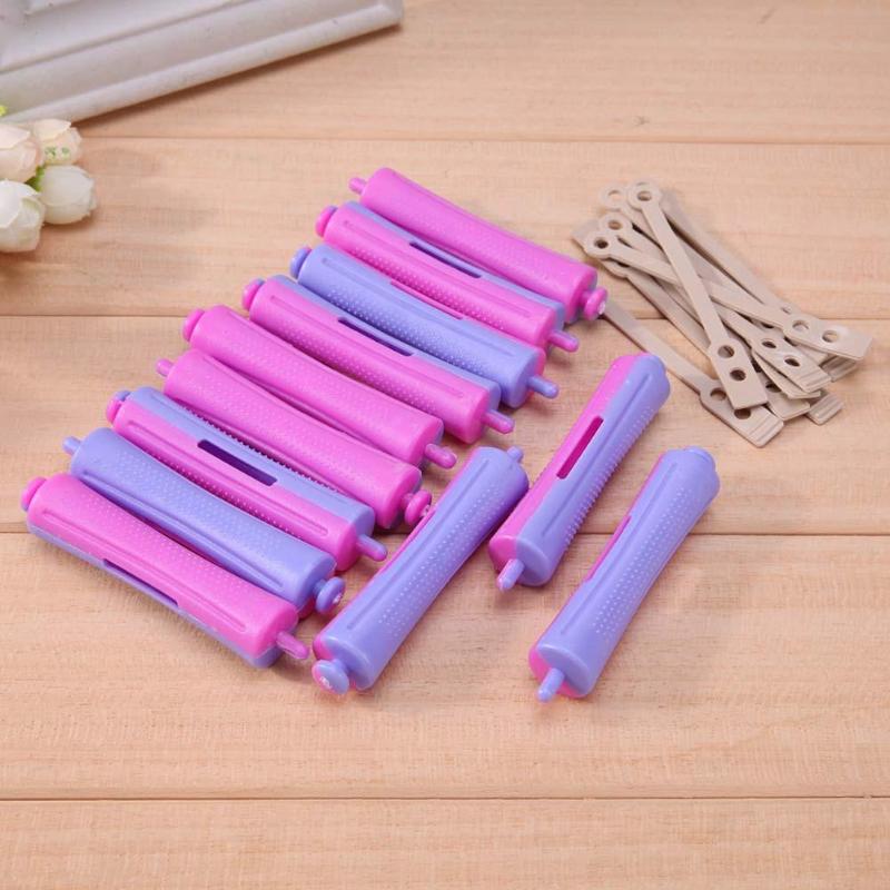 12Pcs/Set DIY Perm Rod Salon Hair Roller Rubber Band Hair Clip Curling Curler Hairdressing Maker Styling Hair Tool Random Color