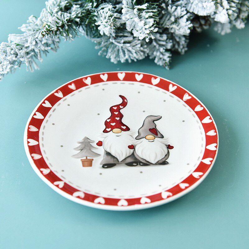Christmas Plates Ceramic Dinner Plates Household Tableware Food Dining Plates Afternoon Tea Dessert Tray Kitchen Supplies