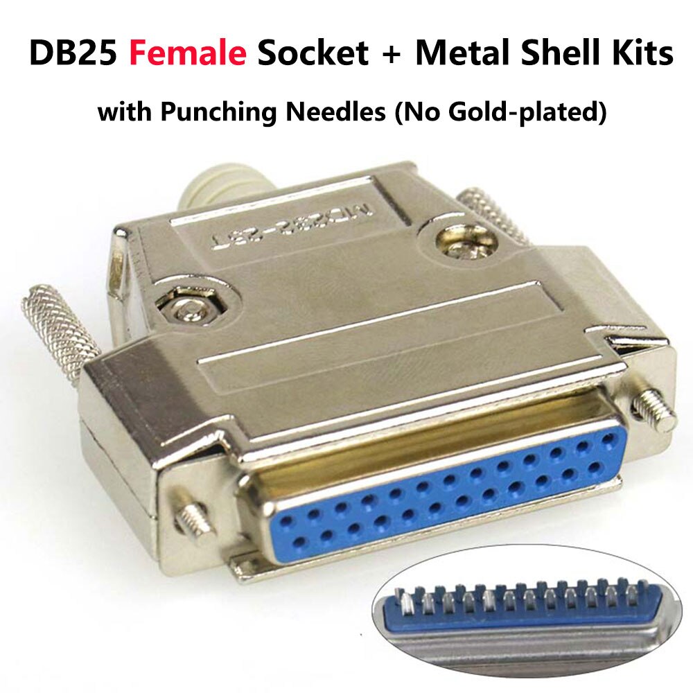DB25 wtyk męnarty/gniazdo żeńskie zestaw metalowych skorup 2 rzędy 25-pinowe złącze portu szeregowego D-pod 25 adapterów: płeć żeńska Punching