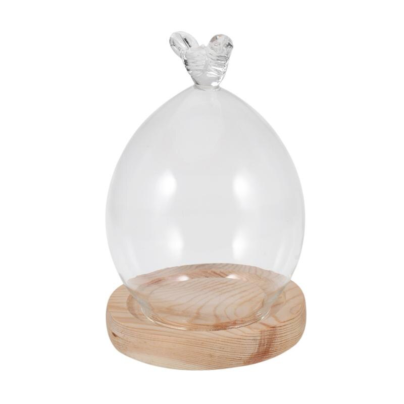 Dried Flower Display Glass Cover Preserved Flower Glass Cover DIY Transparent Glass Cover Loving Heart Glass Dome with Wood Base: Picture 2