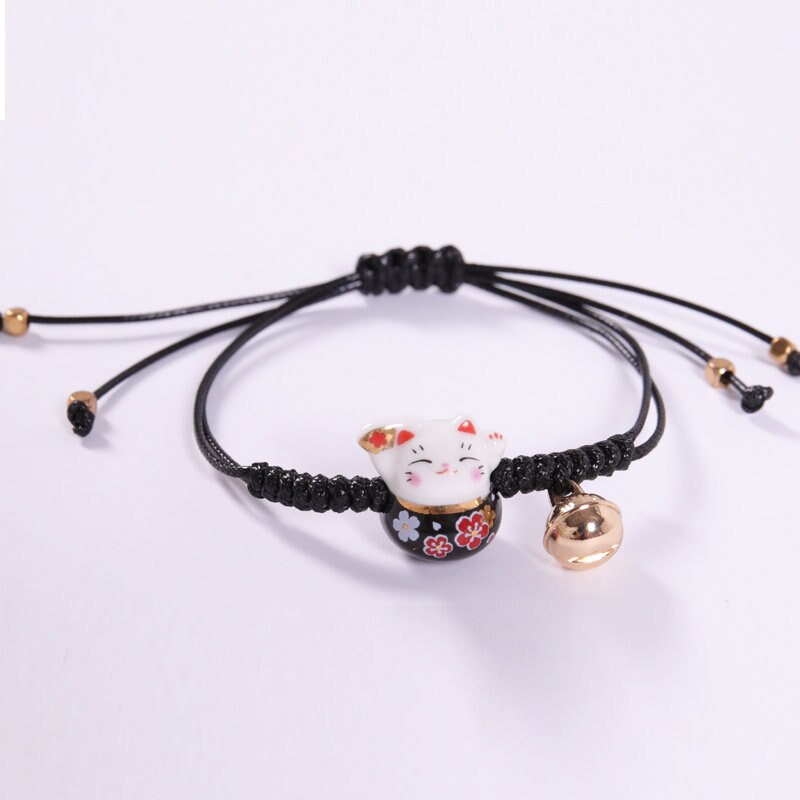 Pulsera ajustable con de gato de la suerte para mujer y niña, brazalete colorido hecho a mano, con borlas, de cumpleaños, Maneki Neko: B5