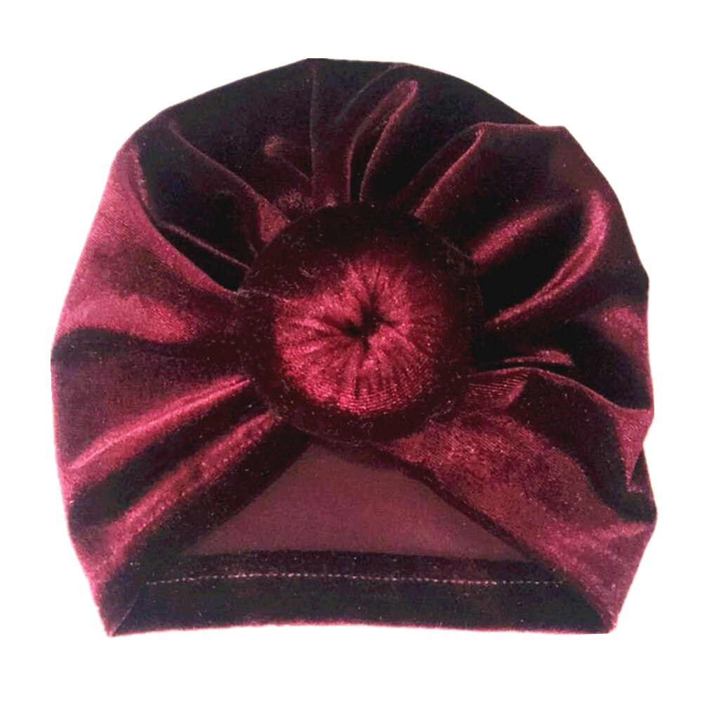 Småbørn piger børn baby fløjl donut hat stor sløjfe hårbånd pandebånd stretch turban knude hoved wrap: Rødvin