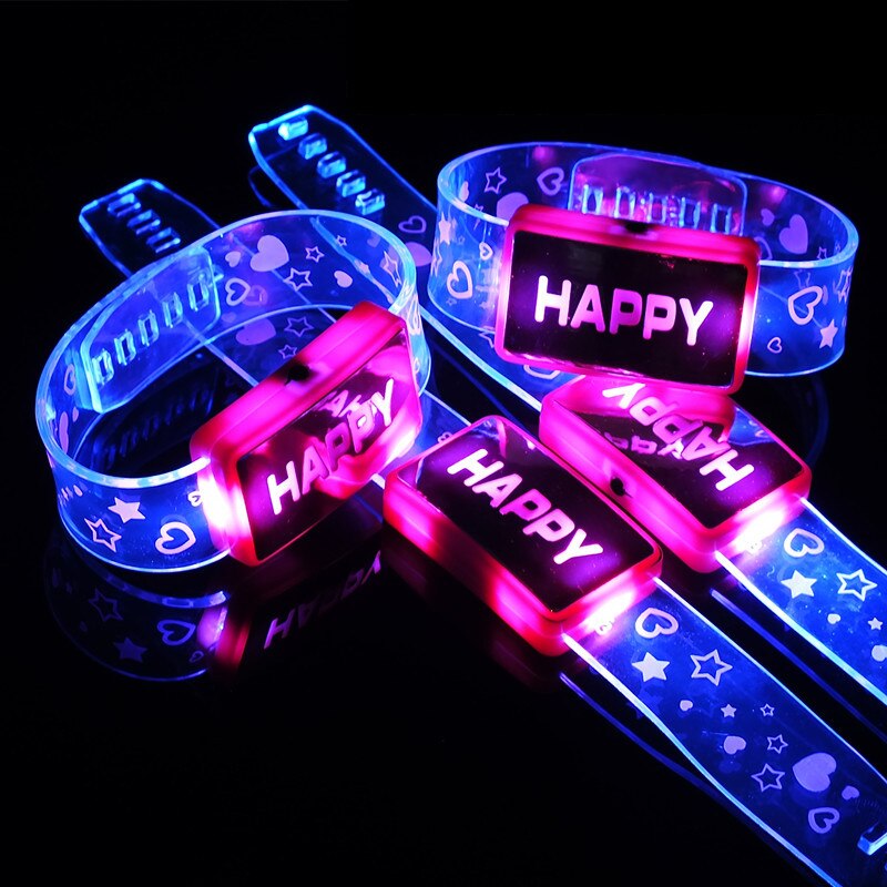 Led Gelukkig Lichtgevende Hand Ring Polsbandje Led Armband Unisex Gloeiende Wrist Band Manchet Armband Voor Kinderen Kleur Willekeurige