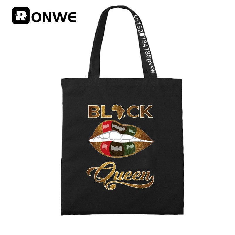 Grappig Lippen Vrouwen Print Herbruikbare Winkelen Canvas Tas Meisje Tote Eco Harajuku Shopper Schoudertassen,: P8017G-Black