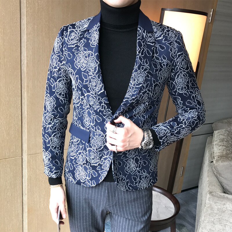 herren Geschäft lässig Dünne Anzug Blazer Gentleman Kleine Blume Druck Große Größe Dünne Jacke Mantel m-5XL