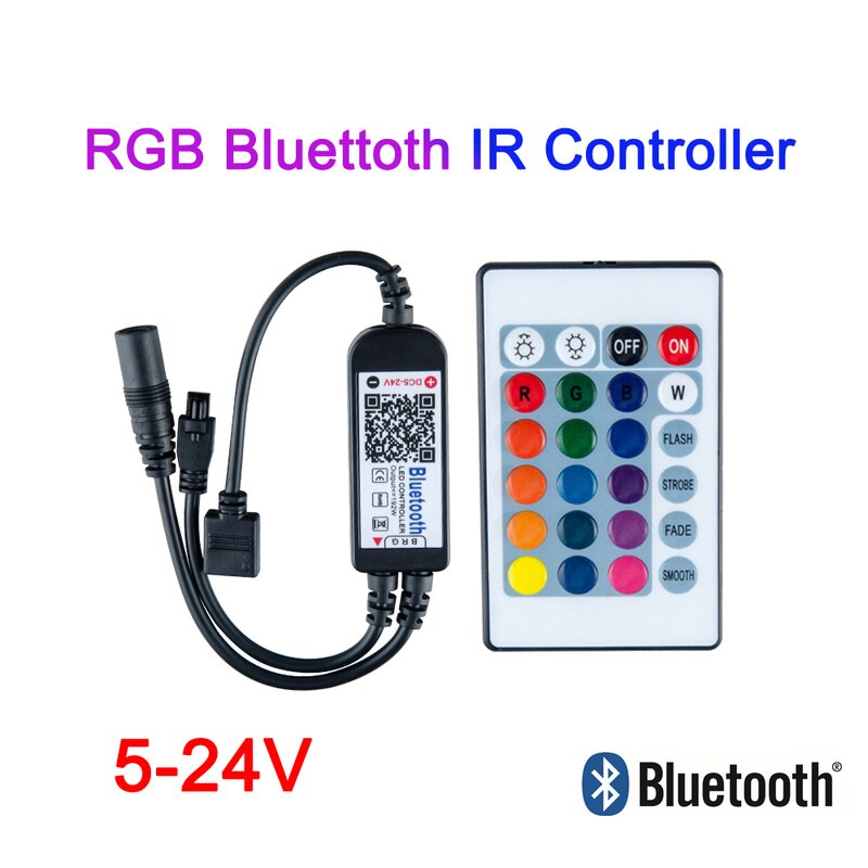 DC 5V 12V 24V Bluetooth LED RGB controller Mit 24Key IR Led Controller 12v Fernbedienung für 5630 5050 3528 2835 LED Streifen