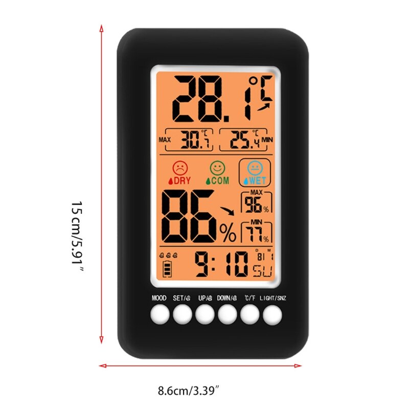 D7WA Indoor Hygrometer Thermometer w/ Alarm Clock Digital Temperature Humidity Meter with Large Screen Multifunctional