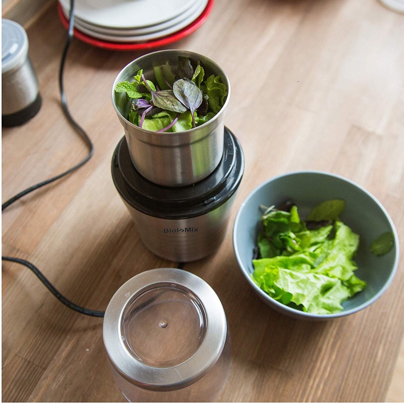 Biolomix, picadora de acero inoxidable, molinillo de café eléctrico multipropósito, Mini mezclador Personal de licuadora en seco y mojado