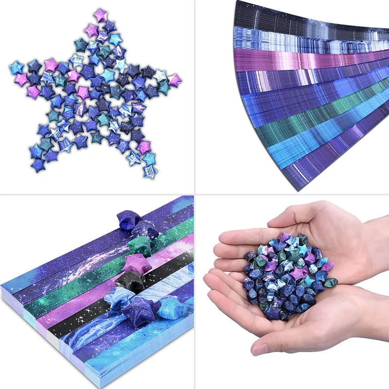 136 Outer Space Sky Origami Stars Paper Lucky Kawaii Star 8 Different Designs Decoration Folding Paper for Origami Arts Crafting