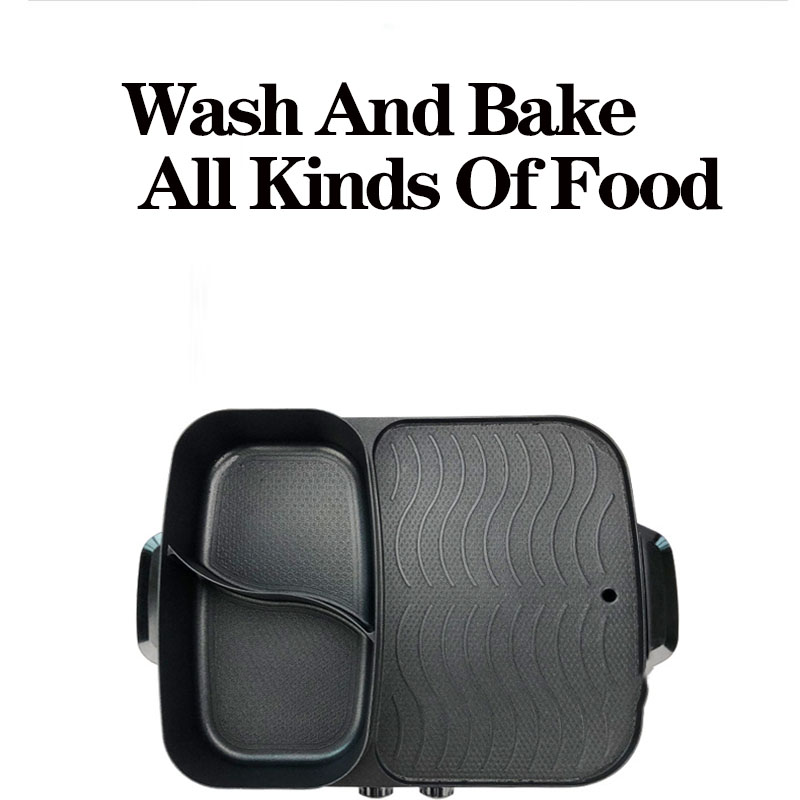 Olla eléctrica multifunción de doble Control para asar una maceta para el hogar olla eléctrica para barbacoa antiadherente