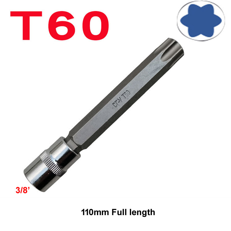 1pcs 110mm Extra Long Spanner Tamper Proof Torx Star Bit Socket Nuts 3/8 Inch Square Impact Driver Wrench Tool T30 T40 T45 T50: 1PCS T60