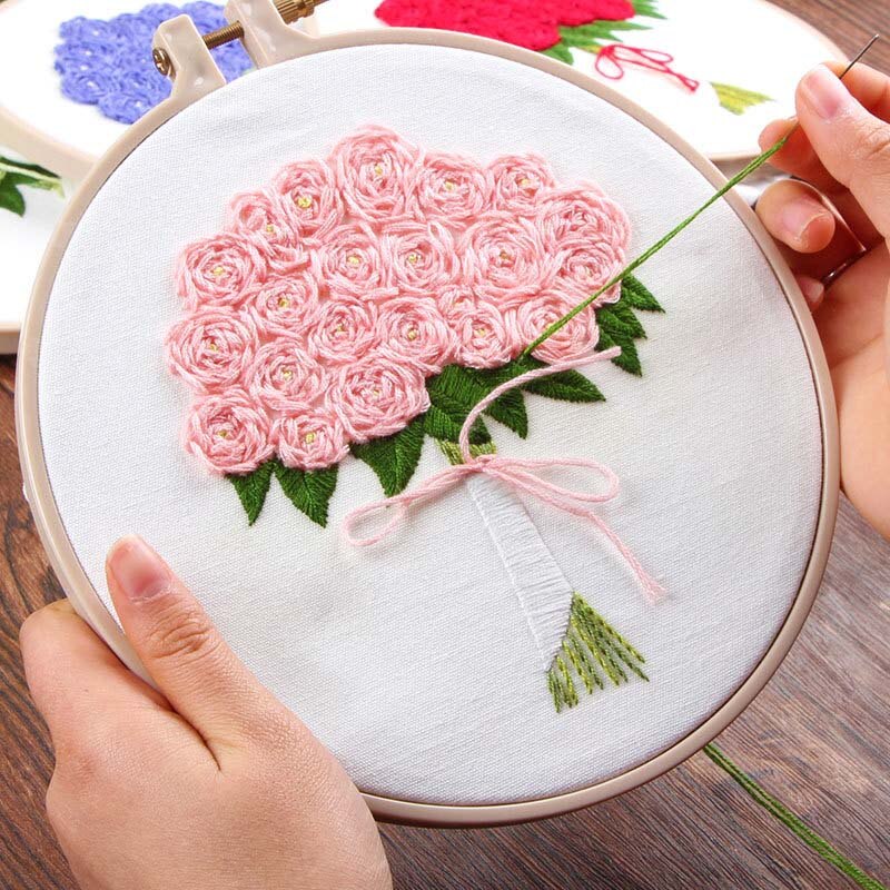 Diy broderi kit blomst trykt håndlavet håndarbejde korssting sæt syning kunst vægmaleri buket bryllup hjemmeindretning: -en