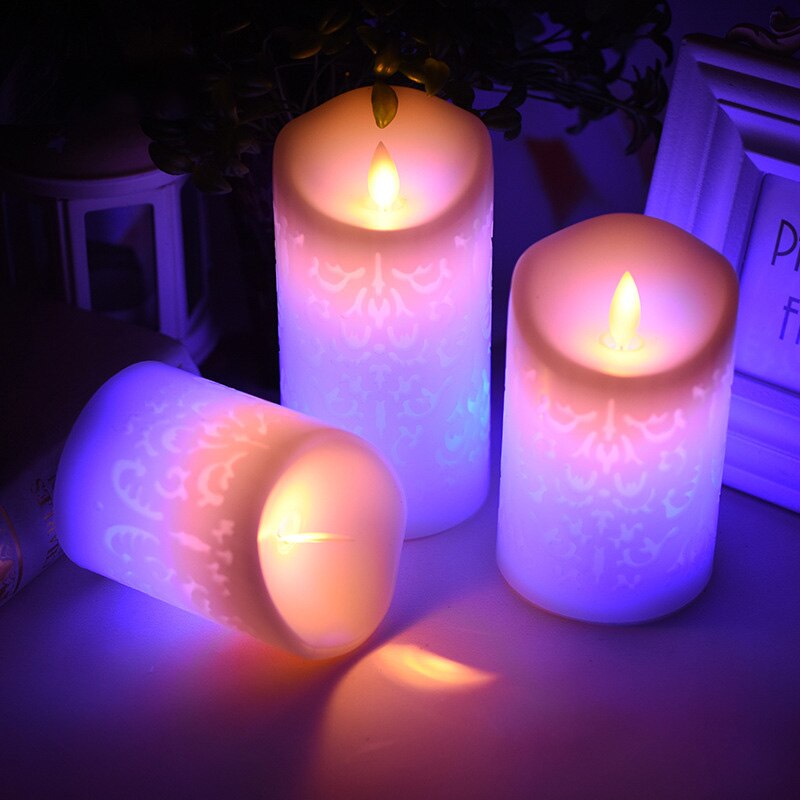 1 Set of 3 Flameless Electronic Candle LED Candle With RBG Remote Control Wax Candle For Year Christmas Wedding Decoration