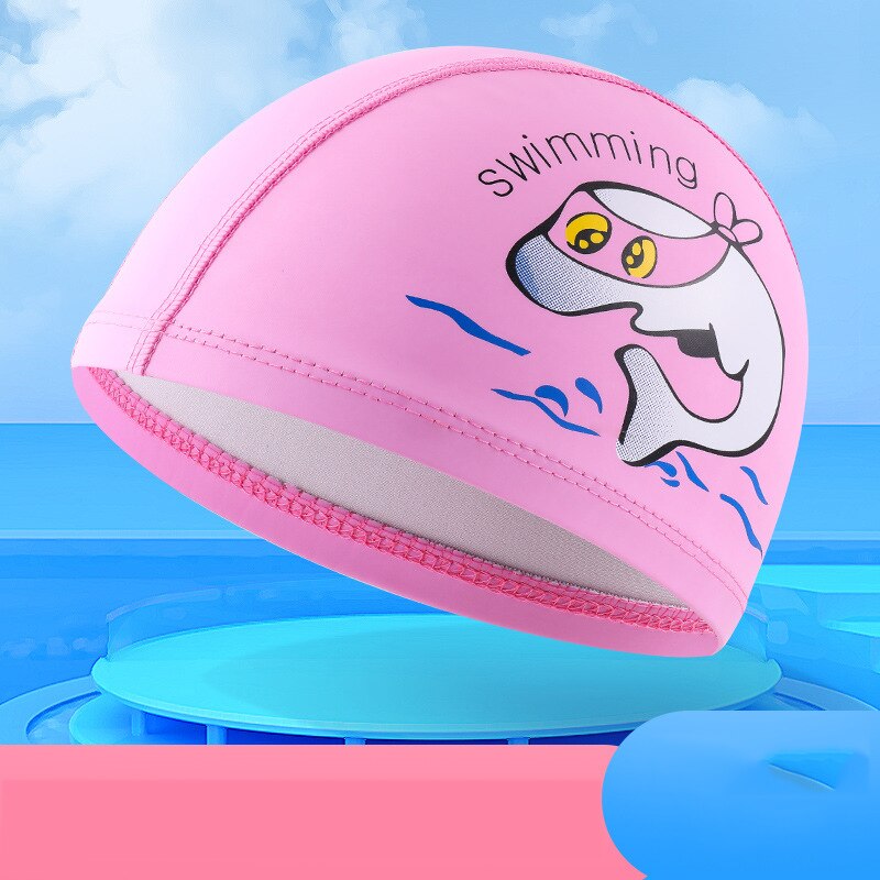 Children's Swimming Cap PU Cartoon Print Boys and Girls Swimming Elastic Hat Swimming Pool Cap Ear Protection Children Cap