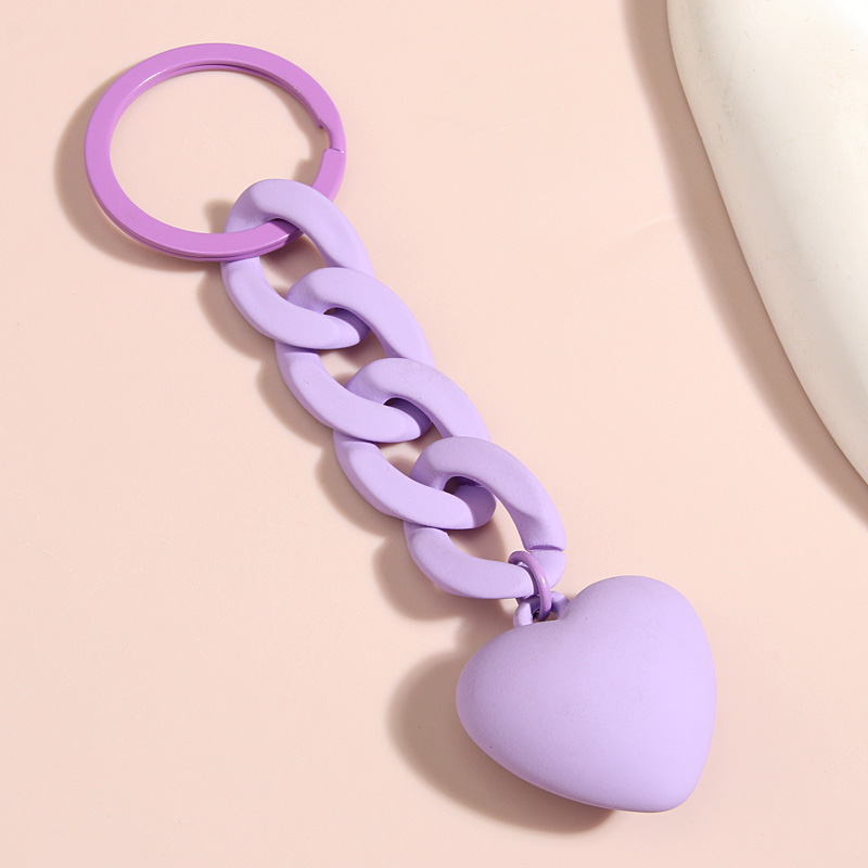 LLavero de corazón hecho a mano, llavero de cadena de eslabones de plástico acrílico para mujeres y niñas, accesorio colgante para bolso, llaves de coche, de joyería: Morado