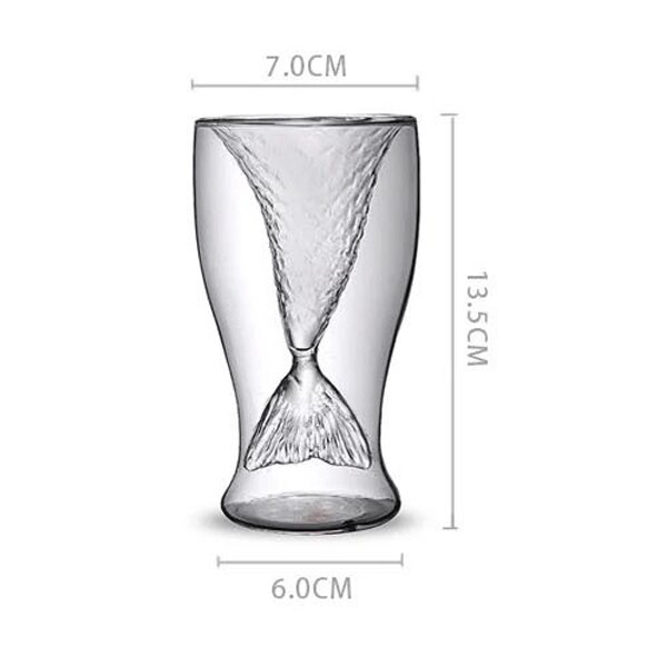 Mermaid Shot Glass for Whiskey 100 ML Double Wall Glass Cup with for Cocktail Juice Transparent VJ