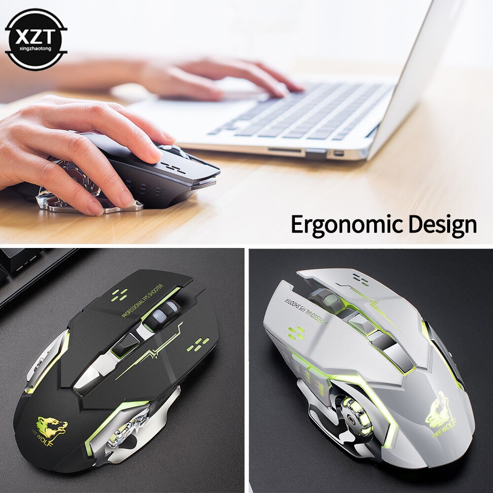 Free Wolf X8 Wireless Mouse Charging Gaming Mouse Mute Backlit Mechanical Ergonomic Optical Computer Accessories for Pc Laptop
