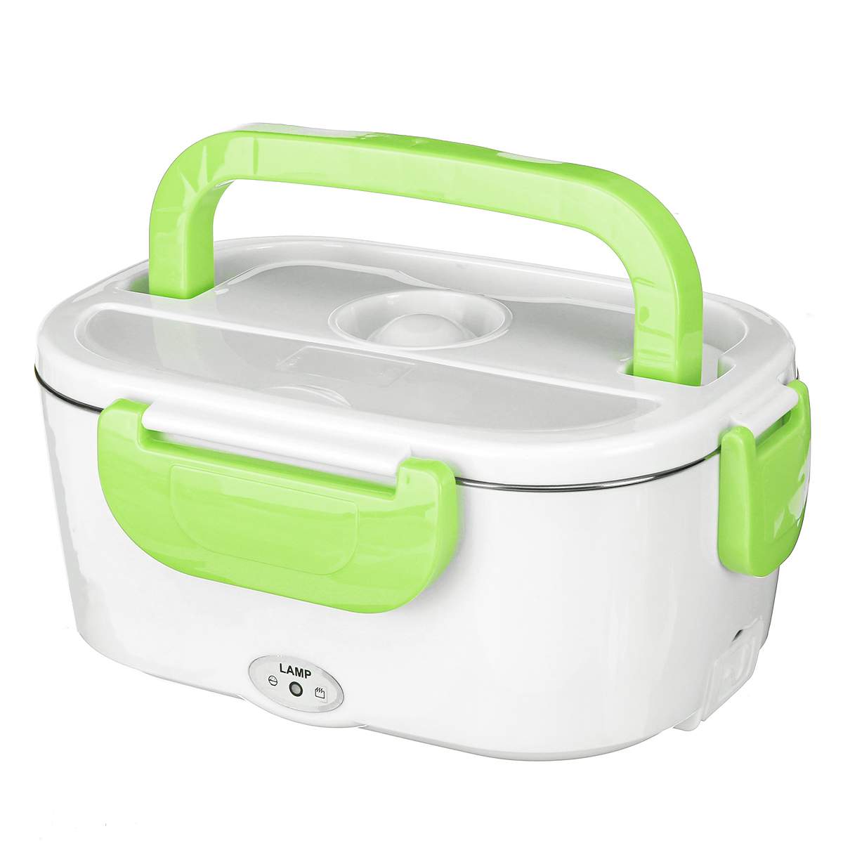 12V 110V 220V Electric Heated Lunch Box Food Warmer Container Thermostat Stainless Steel Rice Cooker Dinnerware Set For Car Home: EU Plug Green