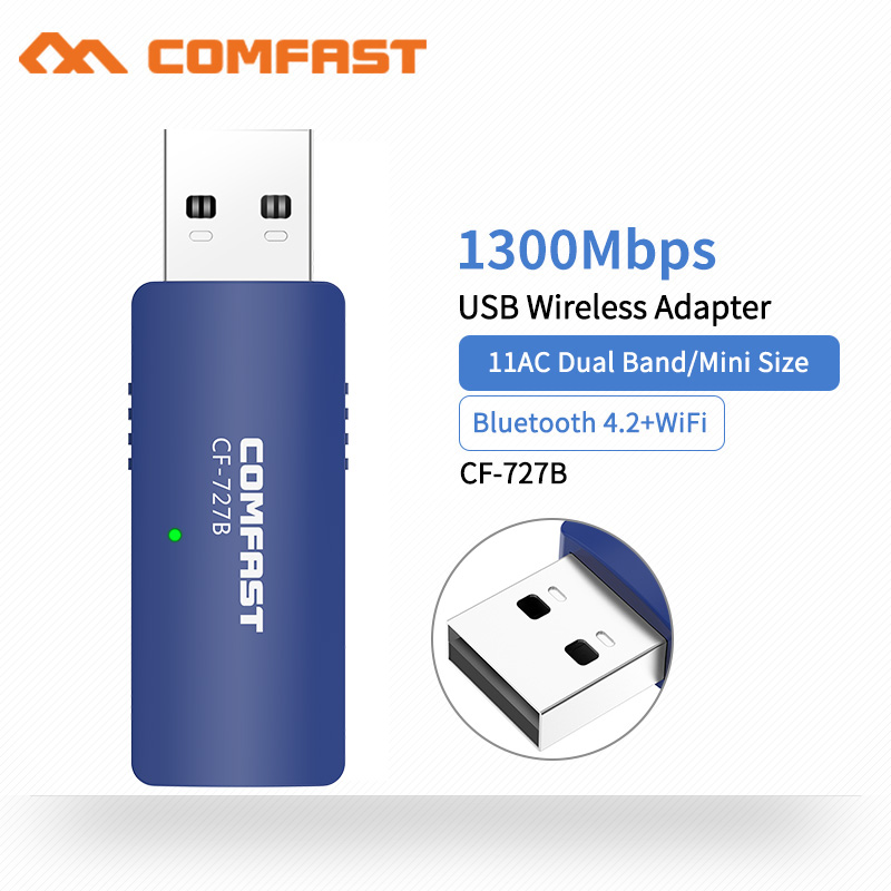 USB WiFi Bluetooth 4.2 Adapter 1300Mbps Dual Band 2.4/5Ghz Wireless External Receiver Mini WiFi Dongle for PC/Laptop/Desktop