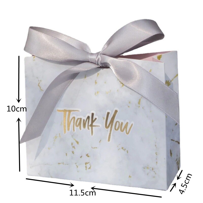 Grey Marble Mini Bag Box For Party Baby Shower Paper Chocolate Boxes Package Wedding Favours Candy Boxes
