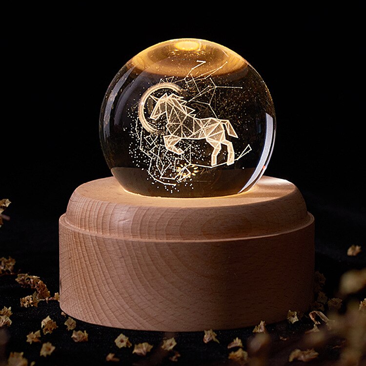 Music Box Crystal Ball Snow Globe Glass Lights Universe Moon Galaxy Earth Globe Crafts Home Desktop Decor for Valentine's Day: Unicorn Globe