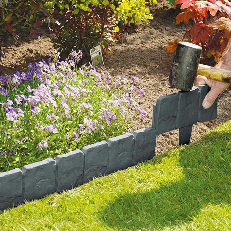 10pcs Garden Fence Edging Cobbled Stone Effect Plastic Lawn Edging Plant Border Decorations Flower Bed Border
