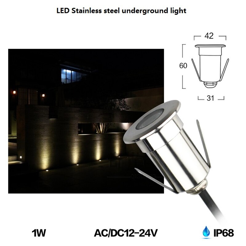 1W Led Ondergrondse Licht, 42Mm 12-24V Input IP68 Rvs Led Ingebouwde Lamp, Outdoor Waterdichte Ingegraven Spot Light