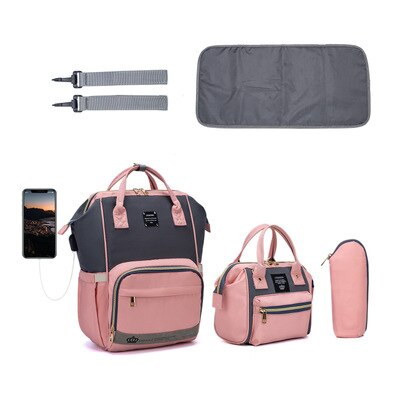 LEQUEEN – sac à dos à langer pour 3 personnes, sacoche de maternité, de voyage, multifonction, grande taille,: gray pink