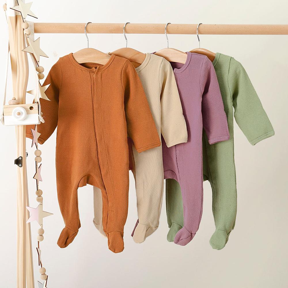 PatPat 2020 Nuova Primavera e L' Autunno Del Bambino Della Ragazza del Ragazzo Solido Footed Tuta a maniche Lunghe Costume Intero Vestiti Del Bambino