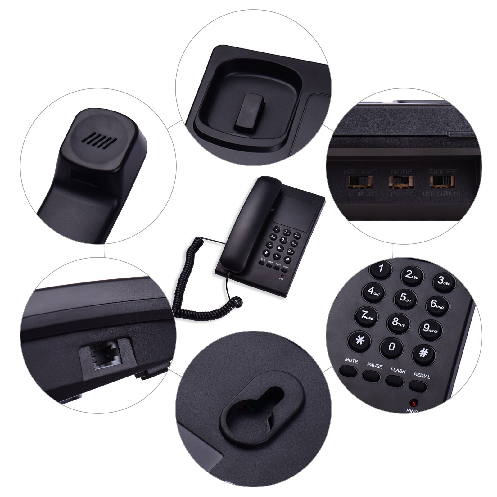 Corded Phone Desk Landline Phone Wall Mountable Telephone Handset Receive Flash Mute Function Redial for Hotel Office Home