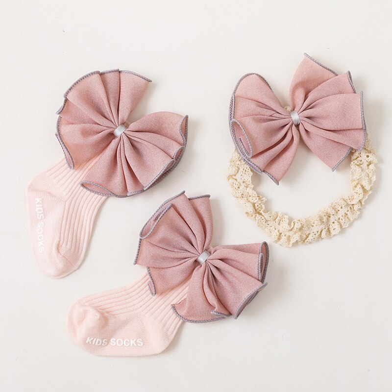 Prinses Babysokjes Hoofdband Set Voor Pasgeboren Grote Boog Katoen Peuter Pasgeboren Sokken Voor Meisjes Kids Accessoires: Pink / M(18-36M)