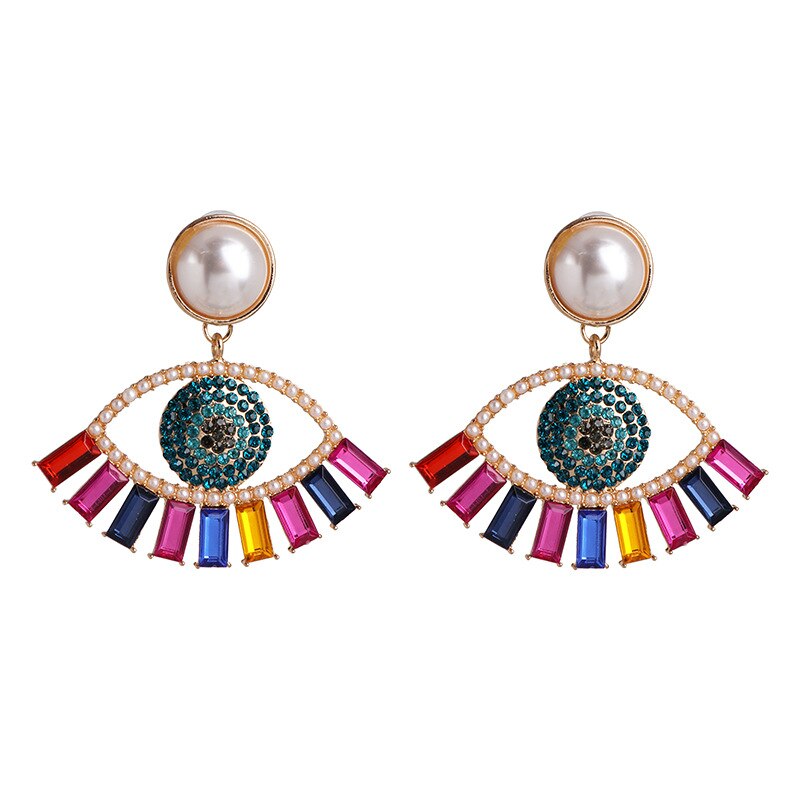 Crystal Evil Eye Earrings Boho Geometric Big Heart Statement Earrings Female Beaded Brincos: Style 7