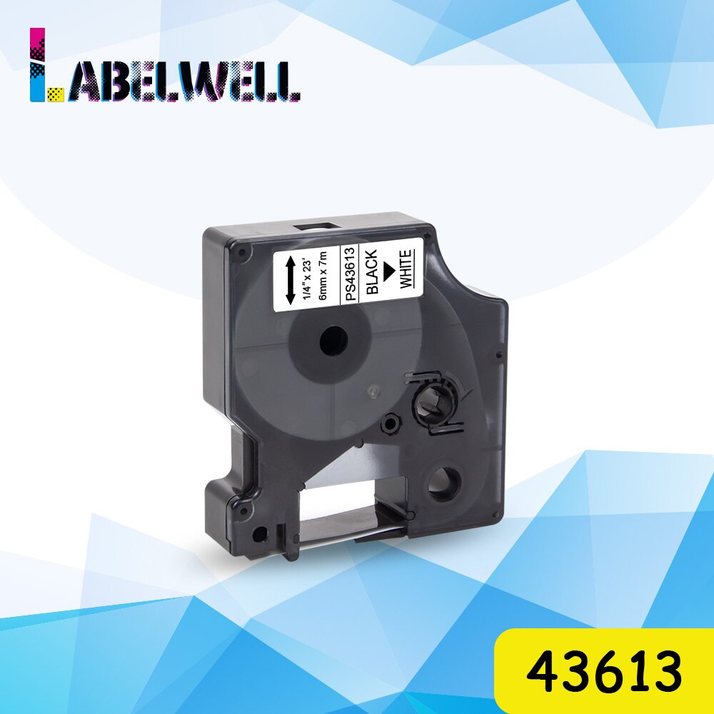 Labelwell 6mm 43613 preto em branco etiqueta fita compatível dymo d1 gerente para dymo etiqueta gerente 160 280 210 fabricante de etiquetas lw 160