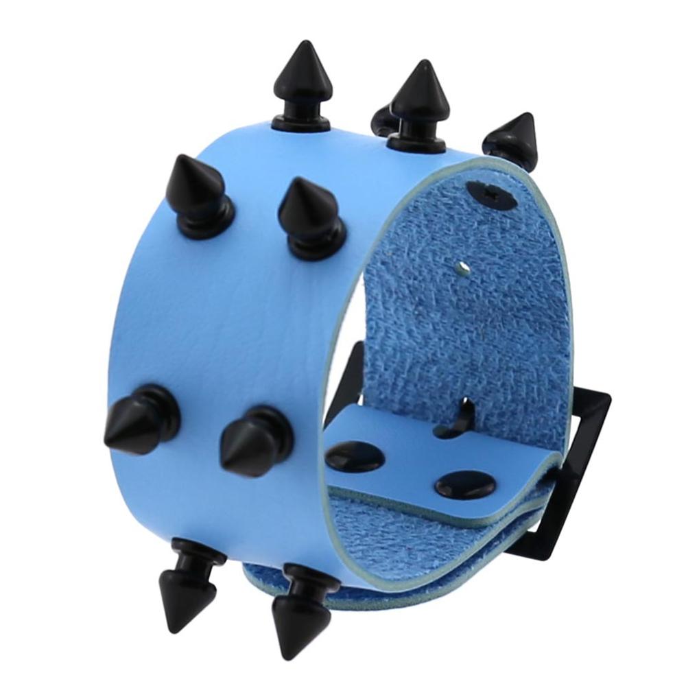 Punk pigg armbånd studded rock biker bred stropp vegansk lær armbånd armbånd for menn kvinner gotiske emo rock armbånd: Lyse blå