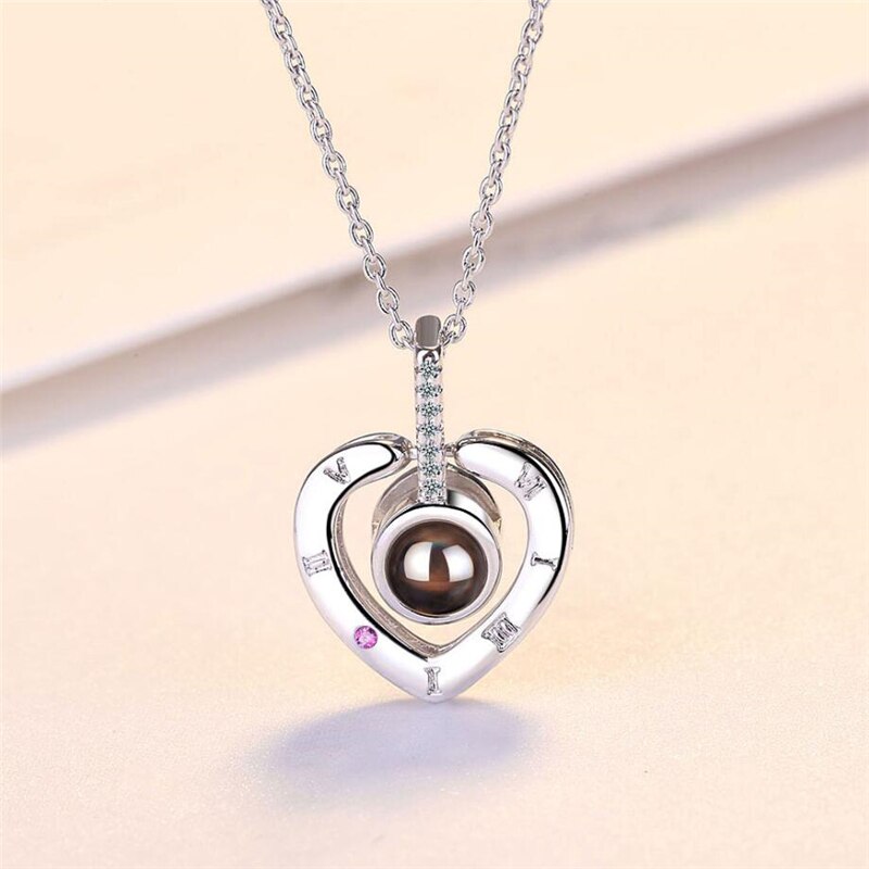 Mémoire unique 100 langues je t'aime Projection chaude Visible 925 argent Sterling doux coeur femme collier SNE436