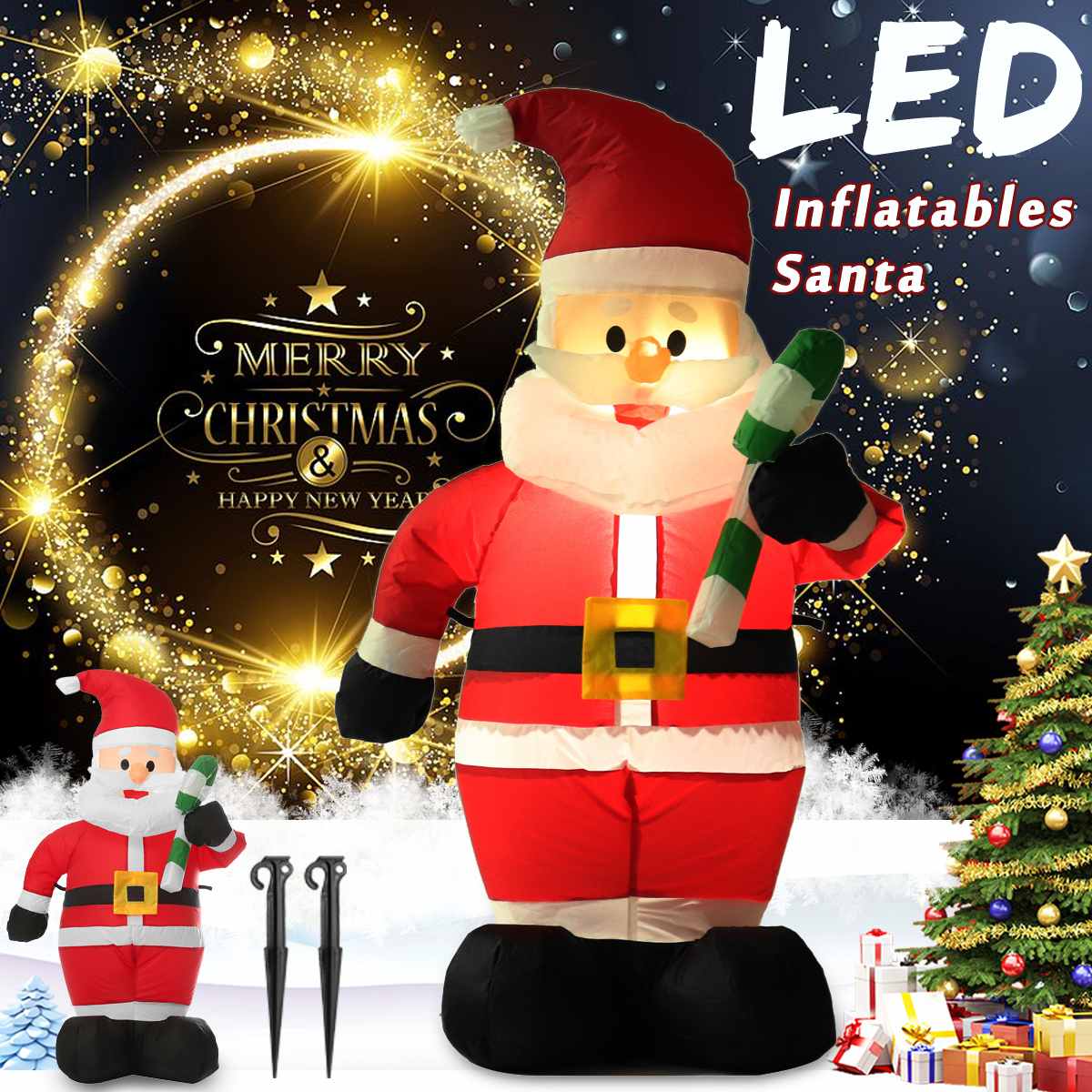 Géant gonflable père noël en plein air décoration de noël pour la maison cour jardin 1.5m noël pain d'épice bonhomme de neige pour la fête de nouvel an