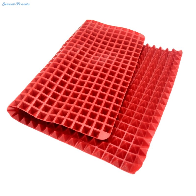 Non Stick Heat Resistant Raised Pyramid Shaped Silicone Baking, Roasting Mats - 16 Inches X 11.5 Inches - Red