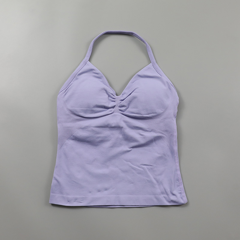 Impact Longline Strappy Top Women Seamless Yoga Tank Tops Ruched Backless Gym Clothes Workout Sleeveless Shirts With Buit In Bra: L / Lavender