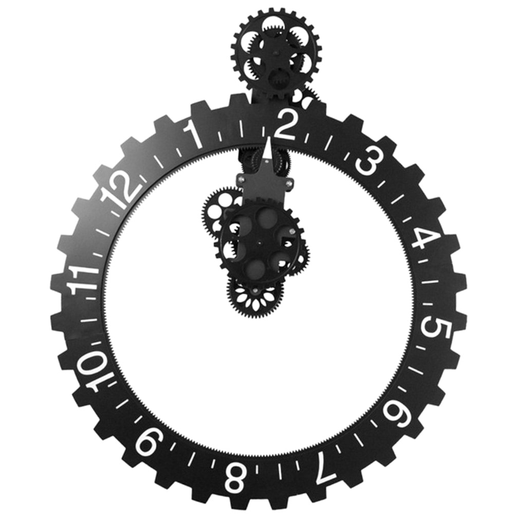 3D DIY Large Wall Rotary Gear Clock Mechanical Calendar Decorative Clock Black for Home Room Decor Office Cafe Display