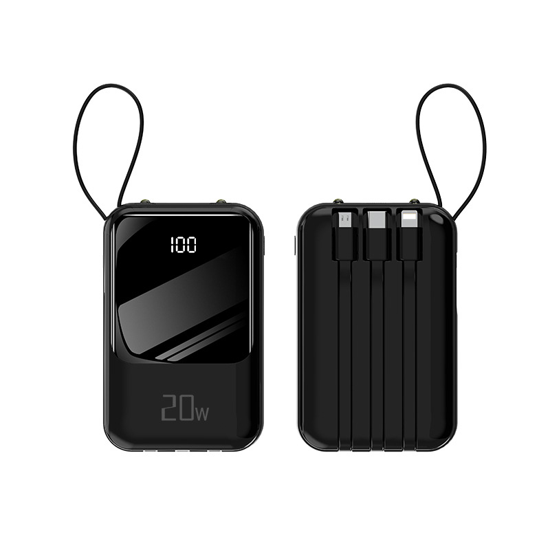 Banco de energía de 20000mAh, batería portátil adecuada para IPhone, Huawei, Xiaomi, carga rápida integrada con pantalla Digital externa de 4 cables: Negro / 10000mAh